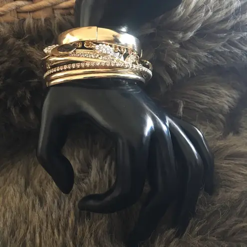 Bundled lot of 6 rhinestone snake pave bracelets Gold