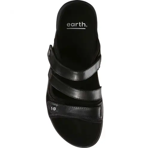 Earth Origins Women's Mira Loures Leather Adjustable Slide Sandal Black Size 7