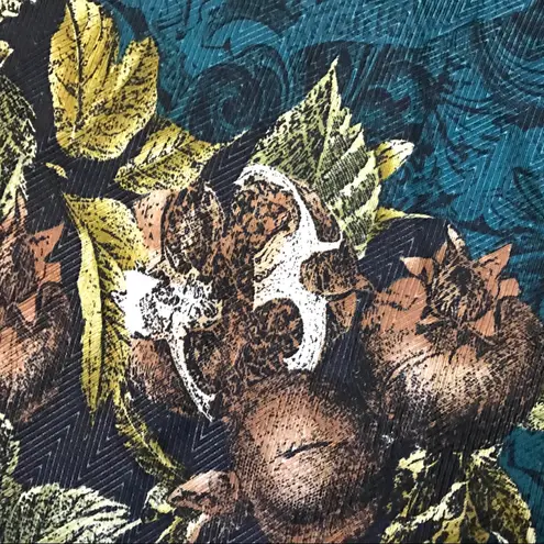 Vintage Scarf Fruit Pomegranate Floral Green Brown Square Christmas