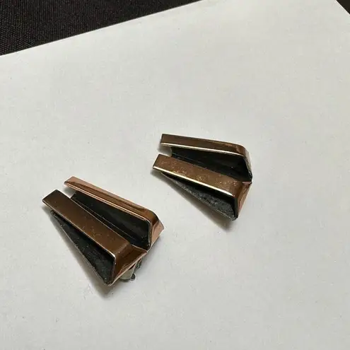 Renoir Oxidized Copper Modernist Clip On Earrings Signed