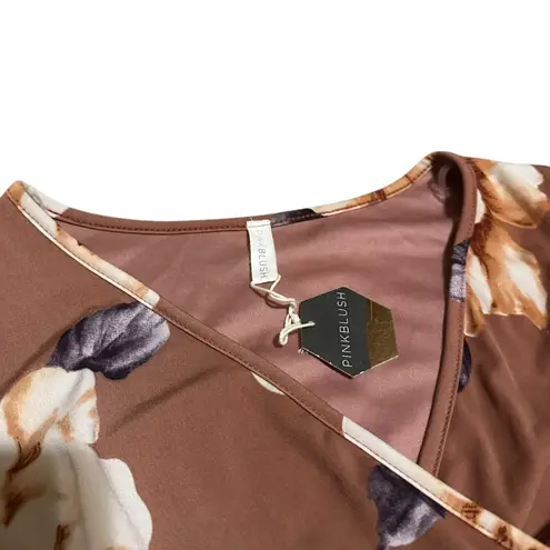 Pink Blush Rust Floral Hi-Low Maternity Wrap Dress Belt Stretch Soft Size Small