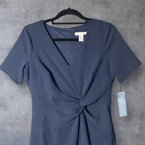 London Times NEW Petites Sheath Dress Womens 6P Blue Knot Front Career Cocktail