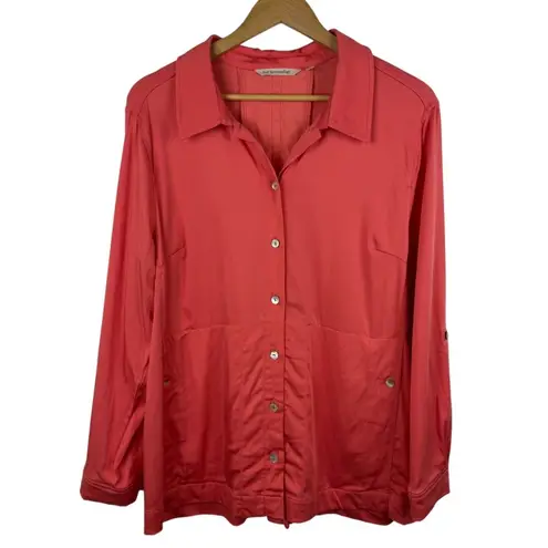 Soft Surroundings Soft Surroundings Thelma Tunic Sz L Button Up Tencel Blend Long Sleeve Coral