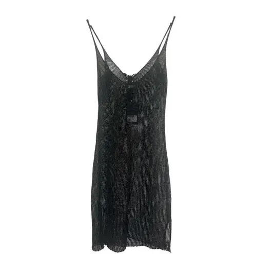 ✨Uluwatu Black Short Silver Woven Netted See Through Beach Coverup Sz L Dress✨ Black