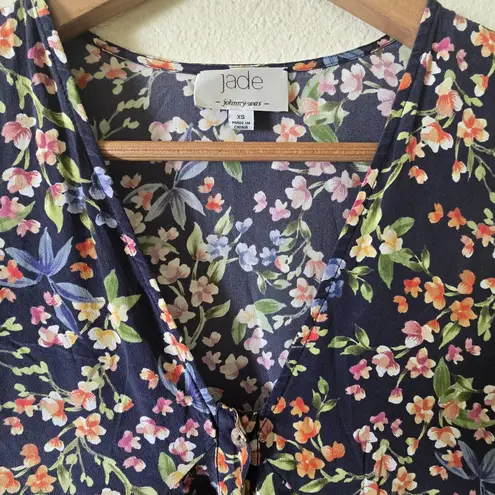 Johnny Was Jade Silk Mini Floral Ruffle Button Above The Knee Dress Size XS
