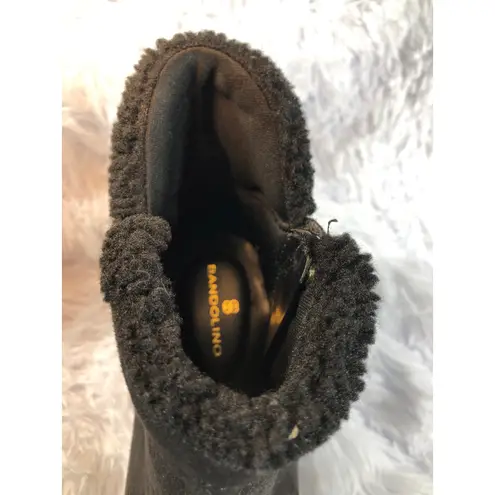 Bandolino Rhena2 Black Suede Wedge Bootie 8.5 Faux Fur Collar Zipper Closure