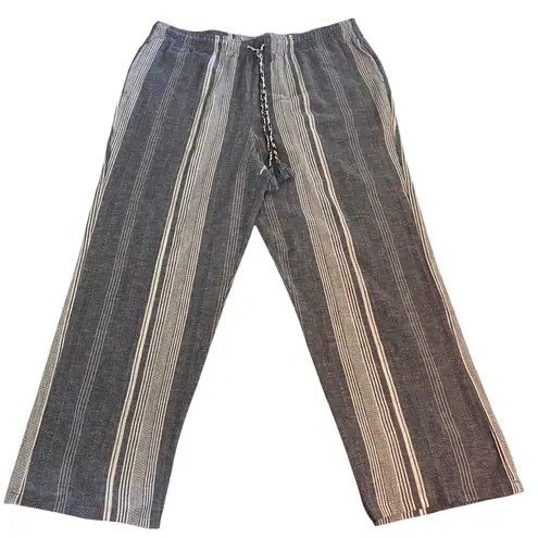 Appleseed's Linen Blend Pants Striped Drawstring Casual Comfy Blue White XL