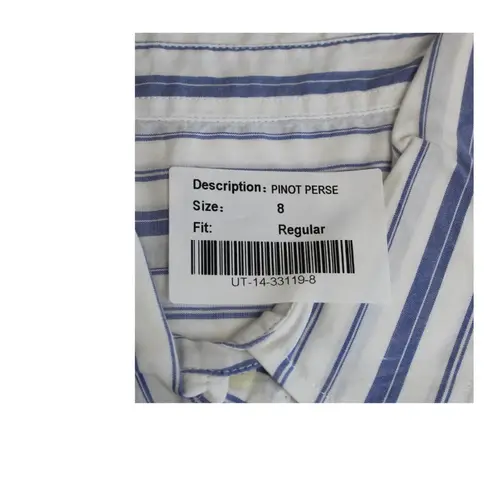 UNTUCKit Pinot Perse Womens Sz 8 Long Sleeve Button Up Blue White Striped NWT