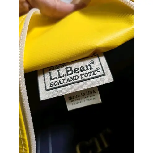 Vintage LL BEAN BOAT AND TOTE Navy Yellow Vinyl And Canvas Zip Top Bag Blue
