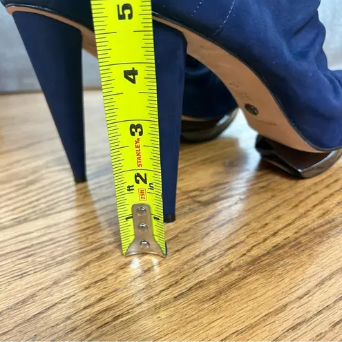 Velvet Angels | Platinum Blue Leather Ruched Front Island Platform Heels Size 9