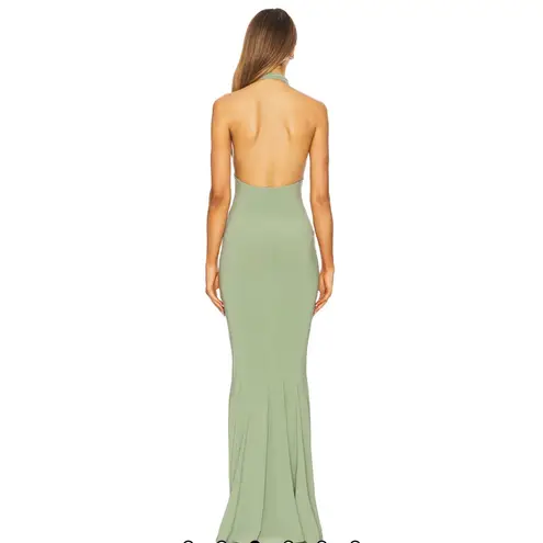 Norma Kamali Cross Halter Fishtail Gown in Vintage Green