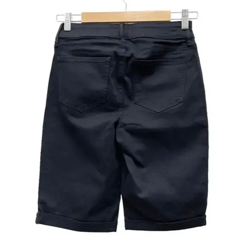 NYDJ Briella Black Denim Roll Cuff Snap Fly Long Bermuda Shorts Women’s Size 00