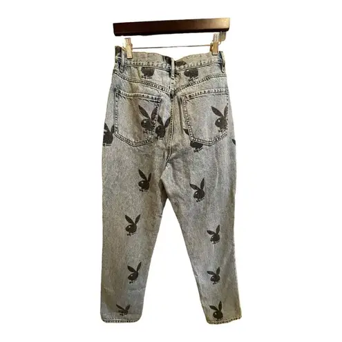  By PacSun Eco Bunny Dad Jeans, Straight Leg Playboy Bunny Print, Size 28