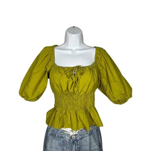 Faithfull the Brand Anthropologie Olive Green Milkmaid Peplum Smocked Top Medium