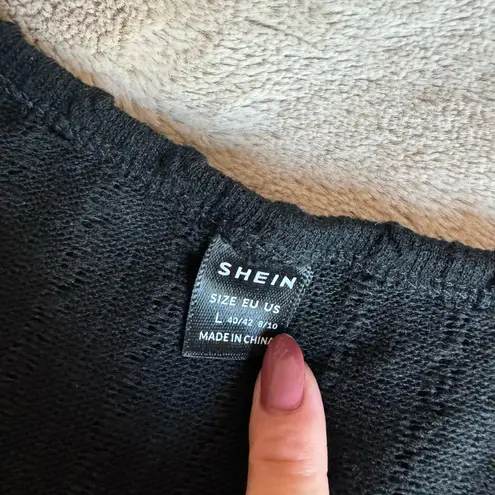 SheIn Black & White Contrast Trim Bow Sweater with Buttons Size Large - Image 3