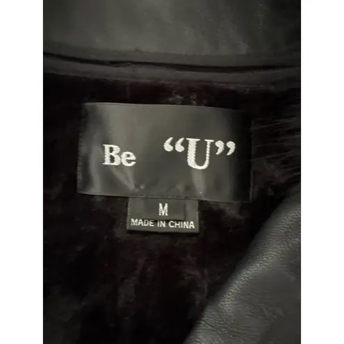 Vintage High End Black Leather Long Coat Real Fox Collar & Wrist Women Med