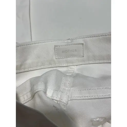 Mother The Insider Crop Step Fray White Denim Jeans Raw Hem Glass Slipper 25