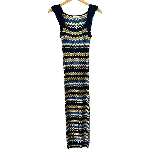 Heartloom NWT Bennet Cotton Knit Maxi Dress Blue Gold Women’s Size Medium