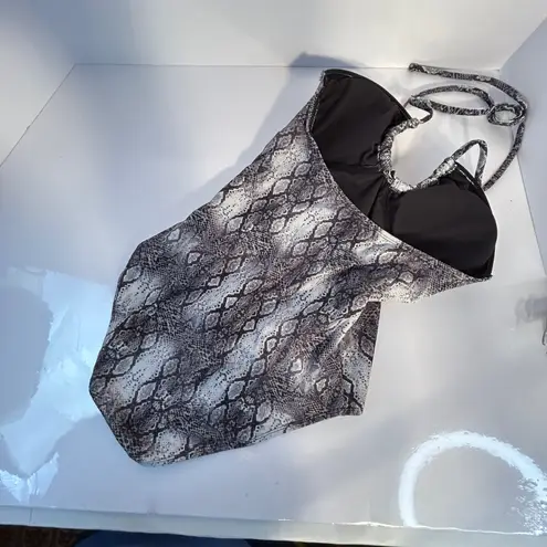 Rachel Roy One Piece Swimsuit Snake Print Halter Neck Women's Size S Black