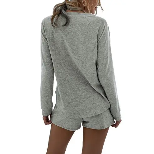 So Cozy Long Sleeved Drawstring Short Lightweight Lounge Set in Gray Size S,M,L,XL,2XL