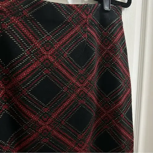 J. McLaughlin  Plaid Pencil Mini Skirt Women’s size Medium Black Red Green Gold