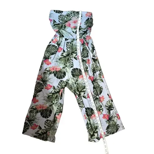J for Justify floral hibiscus tropical halter wide leg jumper