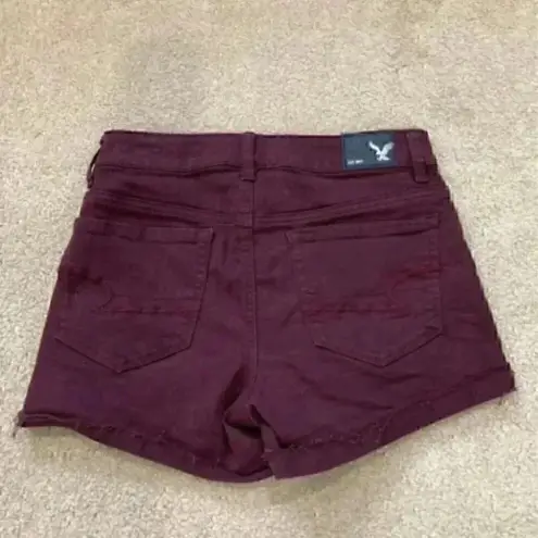 American Eagle  super stretch high rise shortie dark maroon shorts in size 0