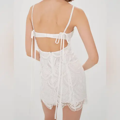 For Love & Lemons NWT  Sandra eyelet Mini Dress in White Sz M NO NECK TIE