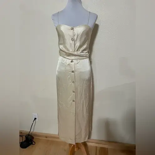 Nanushka Sayan tie waist button front satin midi slip dress