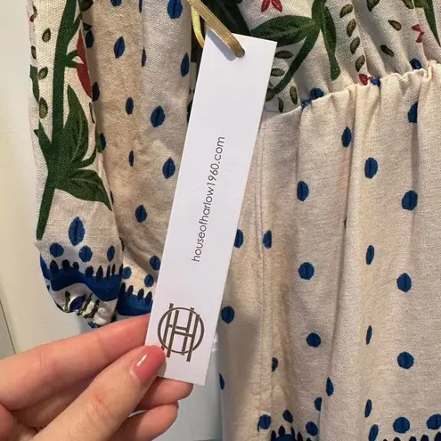 NWT House of Harlow 1960 Cream Blue Floral Macaw Boho Maxi Dress XS
