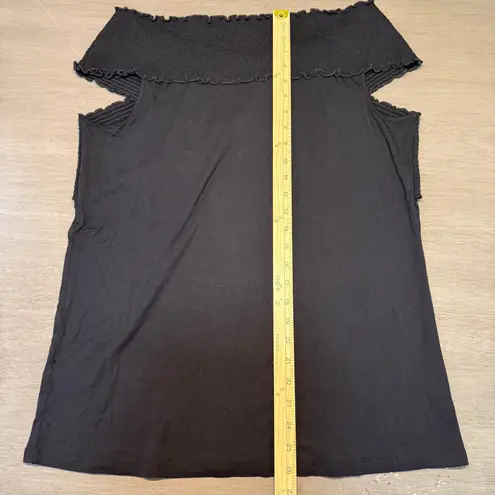 Soft Surroundings Smocked Off Shoulder Top Criss Cross Black Blouse 1X