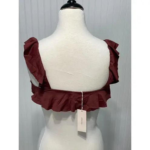 Eberjay Eberjey Jane Solid Port Ruffle Sleeve Bikini Top Swimsuit Burgundy Red Large