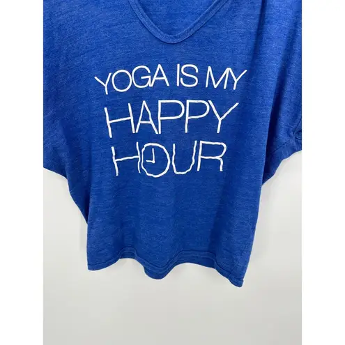 Alternative earth Alternative Shirt Women ONE SIZE Blue Yoga Is My Happy Hour Short Sleeve Hooded