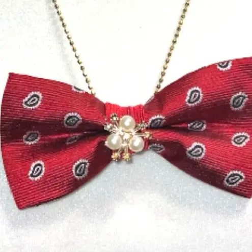 “Dainty Dapper”’Red Bow tie Pendant Necklace Red