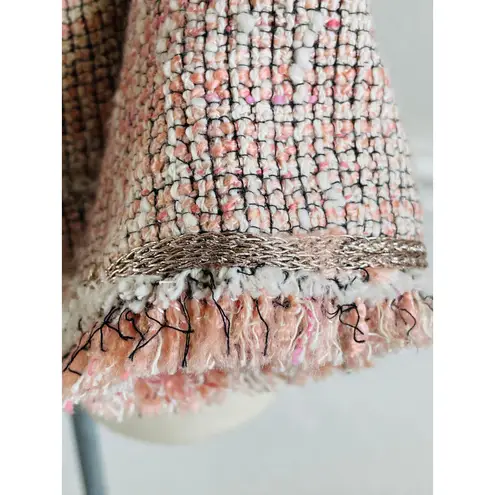 Rebecca Taylor Pink Tweed Fringe Trim Blazer Jacket Women’s Size 10