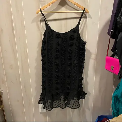 Cute sheer lined black mesh pom pom 3d textured swingy dress whimsigoth fairy Size M