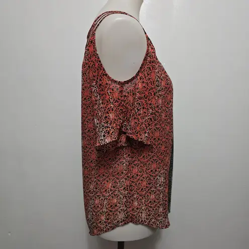 HeartSoul Cold Shoulder Cage Neckline Coral Patterned Blouse Size Large Orange