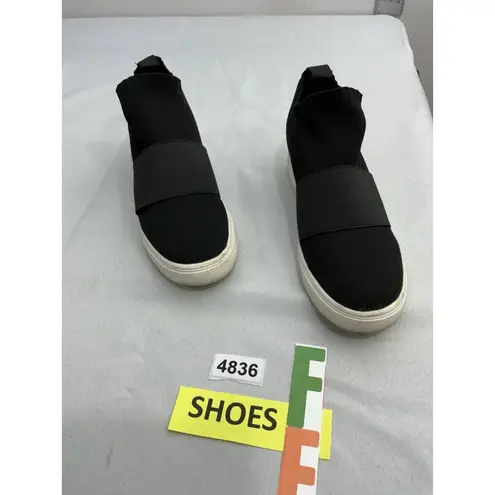 Womans Material Girl Pull On High Top Fashion Sneakers 9 Black Stretch Wedge