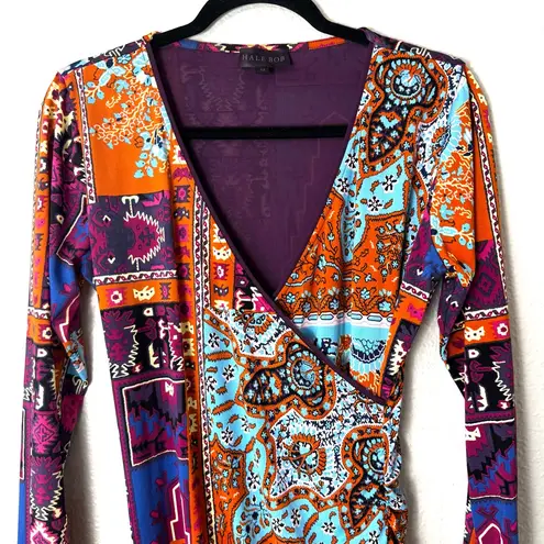 Hale Bob Paisley Purple & Orange Long Sleeved Dress Size Medium