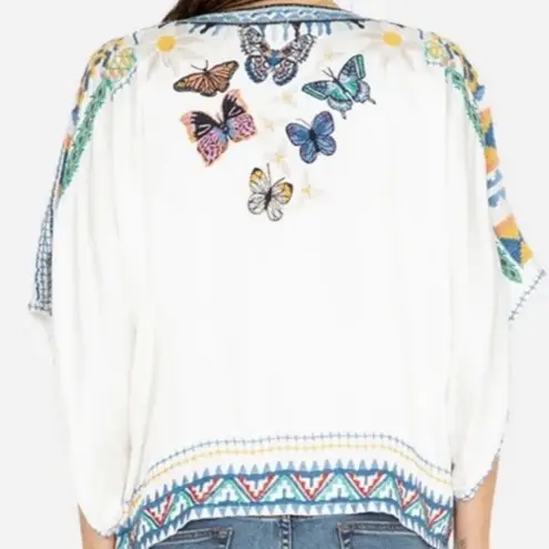 Johnny Was Vanny heavily Embroidered Satin Butterfly Blouse NWT