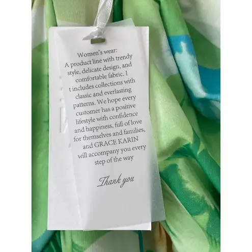 Grace Karin Tropical Print Criss Cross Halter Maxi Dress Size L Pockets Resort