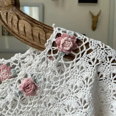 Vintage 80s Denim Republic Grannycore Cottagecore Pastel Floral Sweater S White