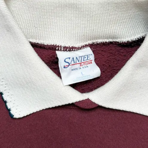 90s Santee Pluma Vintage Grandma Sweatshirt Collared Patchwork Quilt USA L Large Red