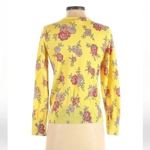 Lands’ End | Yellow Floral Button Down Cardigan Supima Cotton Size XS