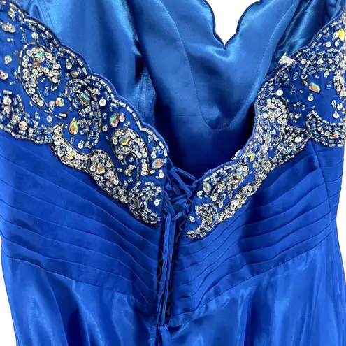 Mac Duggal Sequin Beaded Chiffon Evening Gown Prom Dress Strapless Royal Blue 16