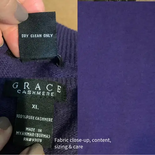 Grace PURPLE CASHMERE KNIT MOCK NECK SHORT SLEEVE PULL OVER SWEATER (XL)