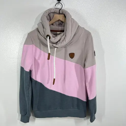 Wanakome Athena Hoodie Large Colorblock Pink Gray Taupe Funnel Neck Sweatshirt