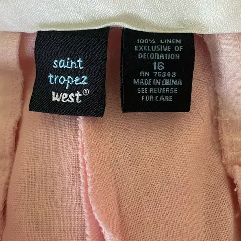 Saint Tropez West  Women Linen Crop Pants Palm Tree Print Size 16 Pink Beachy