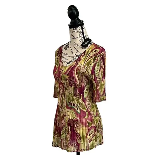 magic scarf company Pleated One Size Stretch Satin Blouse O/s Classic Modest Brown