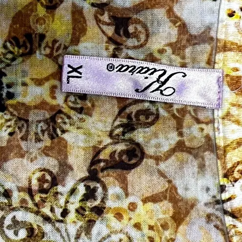 Vtg Y2K Kiara Rhinestones 3/4 Sleeve VNeck Purple Gold Shirt XL Boho Hippie